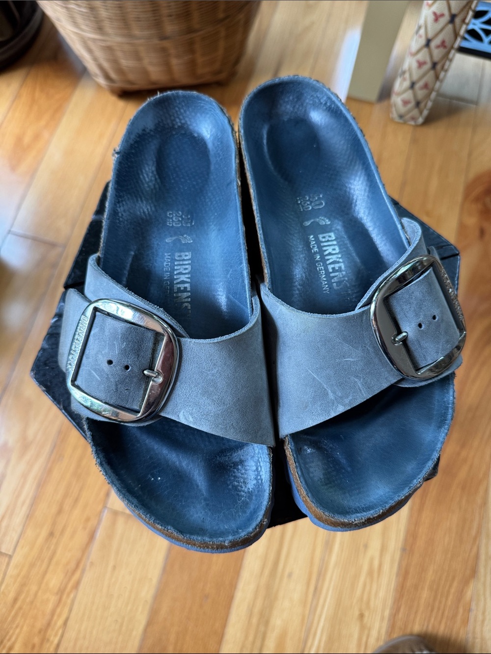 Birkenstock Women's Madrid Slide Sandals in Periwinkle with Silver Buckle